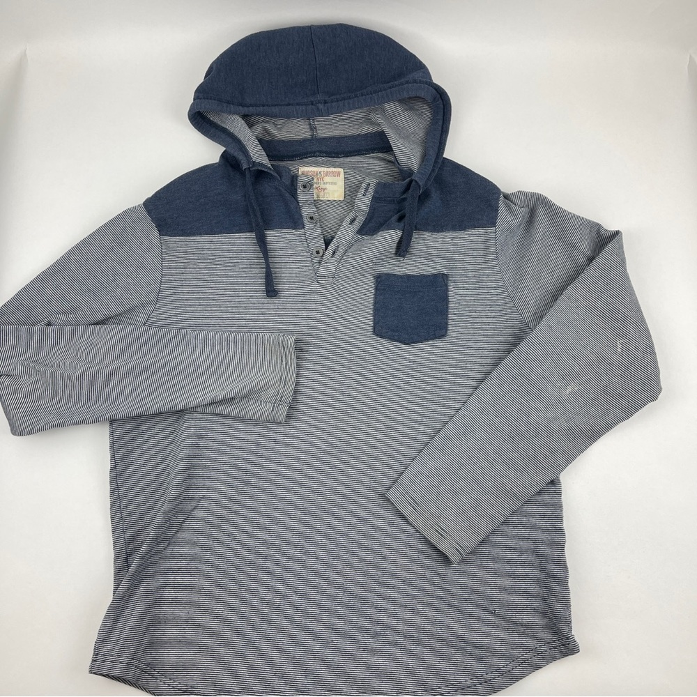 Hudson & Barrow Hoodie Mens Large Blue Gray Striped